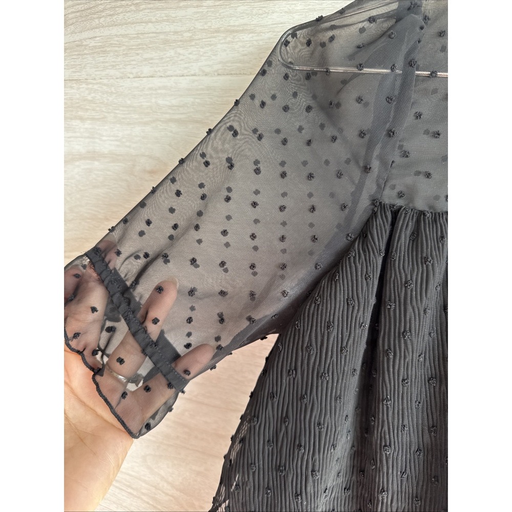 Zara layered Swiss dot blouse Sheer Fabric Bow Neckline  Small - Picture 2 of 8
